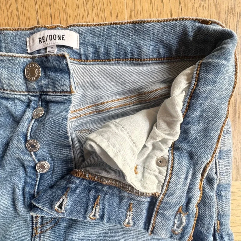$304 RE/DONE Destroyed Dawn‎ Stove Pipe 70's Crop Straight Leg Denim Jeans SZ 25